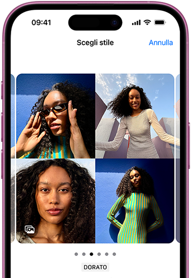 Stili fotografici su iPhone 16 Pro, che permettono di regolare tonalità e colore