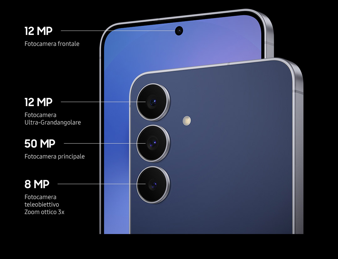 Immagine di un Galaxy S25 FE - 12 MP Fotocamera frontale - 12 MP Fotocamera Ultra-Grandangolare - 50 MP Fotocamera principale - 8 MP Fotocamera teleobiettivo zoom ottico 3x Immagine di un Galaxy S25 FE - 12 MP Fotocamera frontale - 12 MP Fotocamera Ultra-Grandangolare - 50 MP Fotocamera principale - 8 MP Fotocamera teleobiettivo zoom ottico 3x