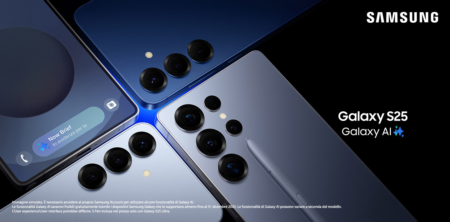 Samsung - Galaxy S25 - Galaxy AI | Immagine simulata. È necessario accedere al proprio Samsung Account per utilizzare alcune funzionalità di Galaxy AI. Le funzionalità Galaxy AI saranno fruibili gratuitamente tramite i dispositivi Samsung Galaxy che le supportano almeno fino al 31 dicembre 2025. Le funzionalità di Galaxy AI possono variare a seconda del modello. L'User experience\User interface potrebbe differire. S Pen inclusa nel prezzo solo con Galaxy S25 Ultra.