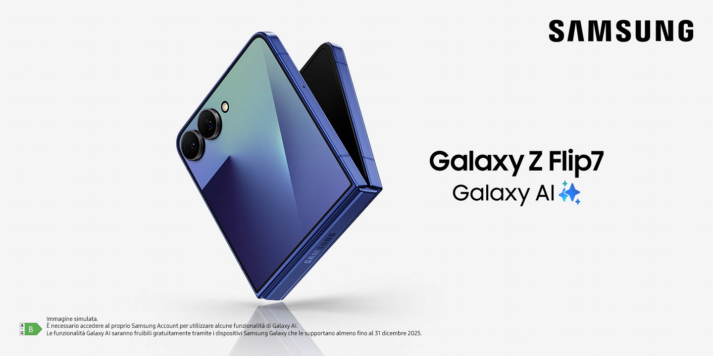 Samsung - Galaxy Z Flip7 | Galaxy AI - Immagine simulata. È necessario accedere al proprio Samsung account per utilizzare alcune funzionalità di Galaxy AI. Le funzionalità Galaxy AI saranno fruibili gratuitamente tramite i dispositivi Samsung Galaxy che le supportano almeno fino al 31 dicembre 2025.